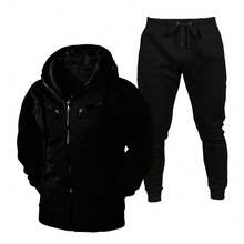 Sweatshirt And Pants Set With Pocket Unisex Tracksuit Kit - 黑色 - 查看 1