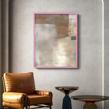 1pc Restickable Framed Modern Rustic Abstract Art Print, Wood Frame, Soft Geometric Shapes, Textured Brushwork, Contemporary Neutral Tones, Statement Wall Art Home Decor, Wall Art For Living Room, Entryway, Bedroom Art, Made In USA, Ready To Hang Art Prints - Pink - View 4