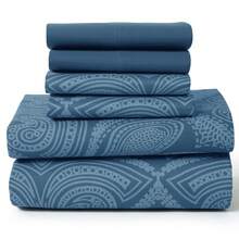 Lux Decor 6-Piece Paisley Bed Sheets High GSM Brushed Microfiber Sheets - Elevate Your Sleep Experience With 16-Inch-Deep Pocket Bedding Sheets & Pillowcases- Back To School- Graduation Gift- All Sizes Available-, Valentine's Day Bedroom, Spring Bedding Refresh, Guest Room Essentials, Dorm Room Bedding, Premium Bed Linens, Easy Care Sheets, Hypoallergenic Fabric, Year-Round Comfort, Master Bedroom Update, Matching Bedding Set, Hotel Quality Linens - Màu xanh hải quân - Xem 15