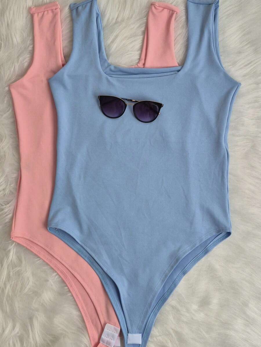 KIT OF 2 PLUS SIZE BODYSUITS IN SUPLEX MESH FOR WOMEN'S FASHION - LIGHT BLUE/BABY PINK - View 1
