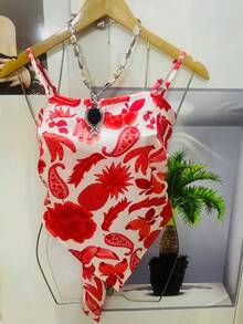 Belala Moda New Vest With Adjustable String And Print - Red - View 3