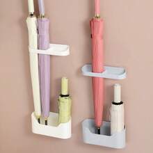 2 Pieces/1 Set: Non Drilling Wall Mounted Umbrella Holder With Drip Tray - Modern Long Handle Folding Umbrella Storage Rack - Multicolor - View 2