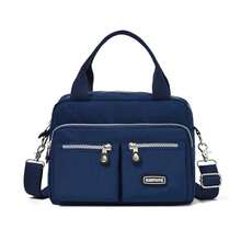 女士手提包，多口袋拉链背包，防水小尼龙单肩包，带零钱包 - 藍色 - 查看 8