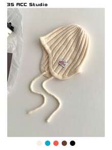 1pc French Tie-Up Knit Hat, Soft & Warm Autumn/Winter Decoration, Striped Tie-Up Ear Protection Knit Hat, Cute Solid Color Bucket Hat For Women - Multicolor - View 11