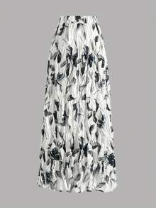 Women's Fashionable Printed Pleated Skirt, Versatile And Elegant Loose Fit, Slimming - 黑與白 - 查看 2