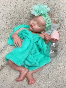 16英寸柔软触感全身实心硅胶重生娃娃，可爱双胞胎女婴，可水洗，艺术家手绘娃娃礼物（解剖结构精准） - Silicone Doll - 查看 7