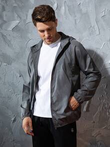 男士轻便夹克户外休闲风衣防水超轻纯色夹克骑行长袖外套 - 灰色 - 查看 5