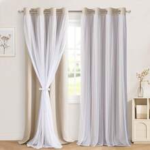 DWCN 2pcs Layered Curtains For Living Room Blackout And Sheer Curtains Grommet Top Window Curtains With Sheer Overlay For Bedroom - 新米色 - 查看 11