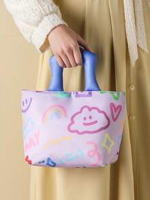 1pc Thickened Insulated Lunch Bag, Graffiti Handpainted Tote For Students And Office Workers Lunch Box For Traveling For Women Portable Waterproof Bag Lunchbox - Multicolor - View 2