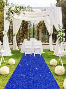 1pc 8m Shiny Blue Sequin Carpet, Suitable For Wedding, Wedding Decoration, Festival Birthday Party Ceremony Decoration, Event Stage Background Decoration, Store Opening Entrance Decoration, Festival Party Decoration, Room Decoration, Home Decor, Outdoor Party Decoration, Background Decoration, Wedding Party Supplies, Etc. The Long Carpet Can Be Trimmed. - Blue - View 4