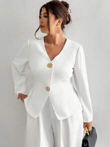 Blazer da donna oversize con scollo a V, chiusura con bottoni e orlo asimmetrico, leggero