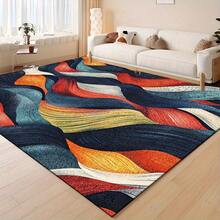 Velvet 850gm² Large Size Luxury Soft Thickened Rectangular Polyester Carpet, Modern Simple Style Wave Line Pattern Carpet, Available In Dark Blue, Orange Red, And White, Machine Washable, Non-Slip Backing With Plastic Base, Soft And Comfortable, Lightweight And Durable, Easy To Clean, Suitable For High Traffic Indoor Large Area Living Room Bedroom Office Restaurant Game Room Balcony, Cloud-Like Softness, Suitable For Halloween, Christmas, Thanksgiving, Easter, Valentine's Day - 彩色 - 查看 4