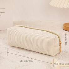 1pc High-Quality Corduroy Pencil Case - Spacious Polyester Supply With Zipper Closure, Mixed Colors White & Golden-Tone Zipper Pulls, Stylish Minimalist Design For Students & Professionals, Professional Organizer, Student Stationery Storage, Textured Fabric,Back To School,Pencil Pouch,School Bag