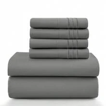 LUX DECOR 6-Piece Embroidered Bed Sheet Set – Brushed Microfiber, Deep Pocket, Lightweight & Breathable – Graduation Gifts, Home Decor, Sleep Protection For Dorms, Student Beds, Back‑To‑School Gift, Soft Bed Linens, Comfortable Sleep, Luxury Bed Set, Valentine's Day Bedroom, Spring Bedding Refresh, Guest Room Essentials, Dorm Room Bedding, Premium Bed Linens, Easy Care Sheets, Hypoallergenic Fabric, Year-Round Comfort, Master Bedroom Update, Matching Bedding Set, Hotel Quality Linens - 深灰色 - 查看 13