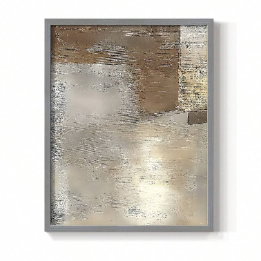 1pc Restickable Framed Modern Rustic Abstract Art Print, Wood Frame, Soft Geometric Shapes, Textured Brushwork, Contemporary Neutral Tones, Statement Wall Art Home Decor, Wall Art For Living Room, Entryway, Bedroom Art, Made In USA, Ready To Hang Art Prints - Grey - View 1