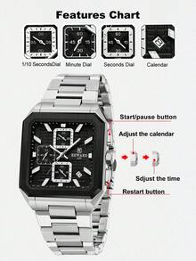 REWARD 男士石英表商务时尚计时日历夜光指针多功能男士腕表高品质礼物经典设计不锈钢表带 - 銀色 - 查看 5