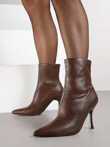Elegant Women's Sock Boots - Classic Autumn/Winter Casual Work/Office - Brown - View 2
