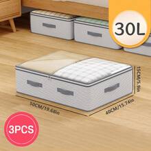 1pc/3pcs 120g Fabric Striped Pattern Large Capacity Underbed Storage Bag, Minimalist 120g Non-Woven Rectangular Extra Large Capacity Underbed Storage Bag, Large Opening Design Transparent Cover Clothes Organizer Bag, Foldable Handle Drawer Style Storage Bag, Suitable For Bedding And Clothing Storage, Suitable For Home Use - Stripe Pattern - View 13