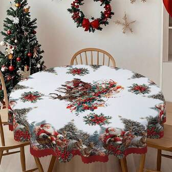 1/36 st jultomten, älg, julblommor, julgransmönster bordsduk - 100 % polyester rektangulär bordsduk rund bordsduk präglad, lämplig för högtidsfester, familjesammankomster, festlig atmosfärdekoration