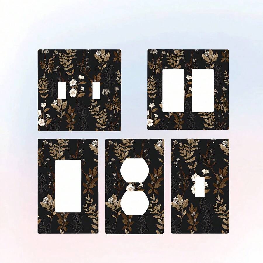 Bohemian Floral Wall Plate Covers - Decorative Electrical Outlet & Switch Plate Covers With Black & Golden Floral Design, Durable Thermoplastics For Farmhouse, Bathroom, Bedroom, Living Room Decor - Easy Install, No Wiring Needed, Outlet Covers For Electrical Outlets, Home Decor, Elegant Decor, Highquality Finish, Decorative Plate, Home Decorators, Farmhouse Style, Stylish Finish, Sturdy Construction, Interior Designers