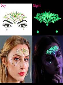 1 Sheet Face Gems Luminous Makeup Temporary Tattoo Stickers Acrylic Crystal Glitter Stickers Face Jewels Rainbow Tears Rhinestone For Party, Rave Festival, Music Festival, Dress-Up (5 Styles) - Multicolor - View 7