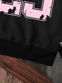 Young Girls Bowknot & Numeral Pattern Warm Sweatshirt - Black - View 4