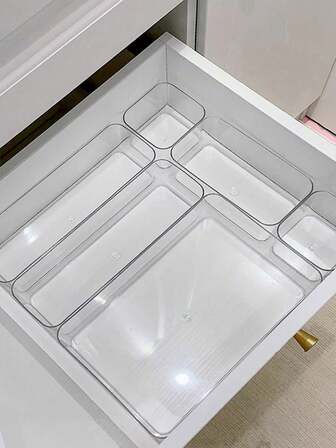 8 Stücke/4 Stücke Schreibtisch Make-up Organizer Set, Kombination aus transparentem Kunststoff Schubladenorganizer, Schminktisch Make-up Organizer, elegante Aufbewahrungsbox, Schubladenteiler Organizer Box, geeignet für Küche, Schlafzimmer, Badezimmer, Büro Make-up, Schmuck, kleine Werkzeuge, Partytisch Schubladendekor