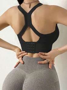 Sujetador deportivo para mujer con push up sexy, diseño de espalda cruzada, parte superior de yoga, sujetador inalámbrico, resistente al sudor y cómodo, lencería para gimnasio - Negro - Ver 3