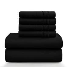 LUX DECOR 6-Piece Embroidered Bed Sheet Set – Brushed Microfiber, Deep Pocket, Lightweight & Breathable – Graduation Gifts, Home Decor, Sleep Protection For Dorms, Student Beds, Back‑To‑School Gift, Soft Bed Linens, Comfortable Sleep, Luxury Bed Set, Valentine's Day Bedroom, Spring Bedding Refresh, Guest Room Essentials, Dorm Room Bedding, Premium Bed Linens, Easy Care Sheets, Hypoallergenic Fabric, Year-Round Comfort, Master Bedroom Update, Matching Bedding Set, Hotel Quality Linens - 黑色 - 查看 12