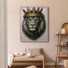 1pc Restickable Framed Lion Of Judah Art Print, Wood Frame, Biblical Inspired Regal Animal Wall Decor With Gold Crown & Scripture Accent, Spiritual Artwork For Living Room, Office, Or Prayer Room, Made In USA, Ready To Hang Art Prints - 粉色 - 查看 5