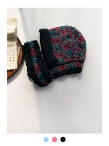 Vintage Grandma Plaid Hand-Crocheted Thick Yarn Balaclava Hat With Colorful Lace Ties, Earflap Beanie Scarf Combo, Warm Neck Gaiter Scarf Two-In-One Hat For Winter - Multicolor - View 5