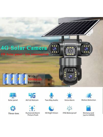 SWVW 4G Solar IP Camera CCTV 12MP Dual Lens Triple Screen PTZ Auto Tracking 6K Curious Security Surveillance V380 Pro Camera, Outdoor Indoor Home Cameras, Wireless Ring ,None Pet ,Smart view 2