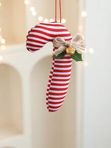 1 buc Ornamente de Crăciun în formă de baston de bomboane, material textil, cu dungi, agățat pedant cu fundă de in și clopoțel de Crăciun pentru decorarea bradului de Crăciun, sărbători, festivități de Crăciun, decorațiuni pentru camera de acasă, decorațiuni de Crăciun de iarnă