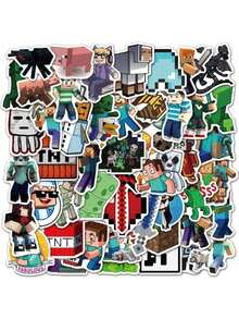 50pcs MINECRAFT Officially Licensed DIY Vinyl Sticker Cartoon Minecraft Dungeons Building Game Label High Quality Waterproof UV Scratch Resistant Decoration Stickers For Laptop Bottle Skateboard Great For Mom Dad Grand Mother Father Teacher Sister Brother Boy\GirlFriend Funny Valentine's Day Gifts