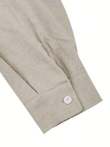 Camisa casual de cuello en V con cordón para hombres - Caqui - Ver 6