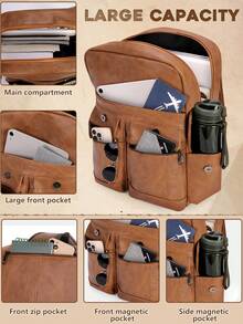 NEWHEY 15.6 Inch Laptop Backpack, Suitable For Men And Teenagers - Large Capacity PU Leather Backpack, Waterproof And Lightweight, Business Casual Flap Design, Ideal For Work, Study, Commuting And Travel