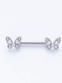 1件装锆石蝴蝶形杠铃乳环，时尚闪亮不锈钢乳头穿刺饰品，女士适用 - 彩色 - 查看 14