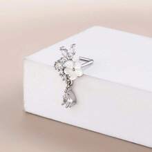 1 pieza Pendiente de nariz de acero inoxidable con diseño floral de cobre y circonita, joyería de perforación corporal de alta gama