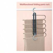Multifunctional Folding Pants Rack Household Multi-Layer Non-Slip Pants Telescopic Storage Rack Wardrobe Stainless Steel Hanger - Grey - View 3