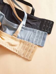 3PCS Women's Smooth Lace-Embroidered Seamless Underwear, Adjustable, Full-Coverage, Molded Cup With Steel Support Bra - Multicolor - View 6