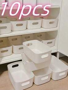 10pcs Stackable Plastic Storage Boxes With Handles, Suitable For Office, Home, Wardrobe; 5pcs/2pcs Multi-Purpose Storage Baskets, Durable Containers For Socks, Underwear, Stationery, Cosmetics; Space-Saving Drawer-Style Storage Boxes - White - View 13