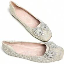 SAILING LU Square Toe Flats Shoes Rhinestoned Bowknots Ballet Flats For Women Studded Dress Shoes Comfort Light Weight LoafersChristmas - B-杏 - 查看 4