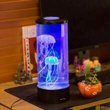 LED水母氛围灯，7色变色夜灯，USB供电或3节AAA电池供电（不含AAA电池），适用于客厅、卧室、书桌装饰，节日礼物 - 黑色 - 查看 2
