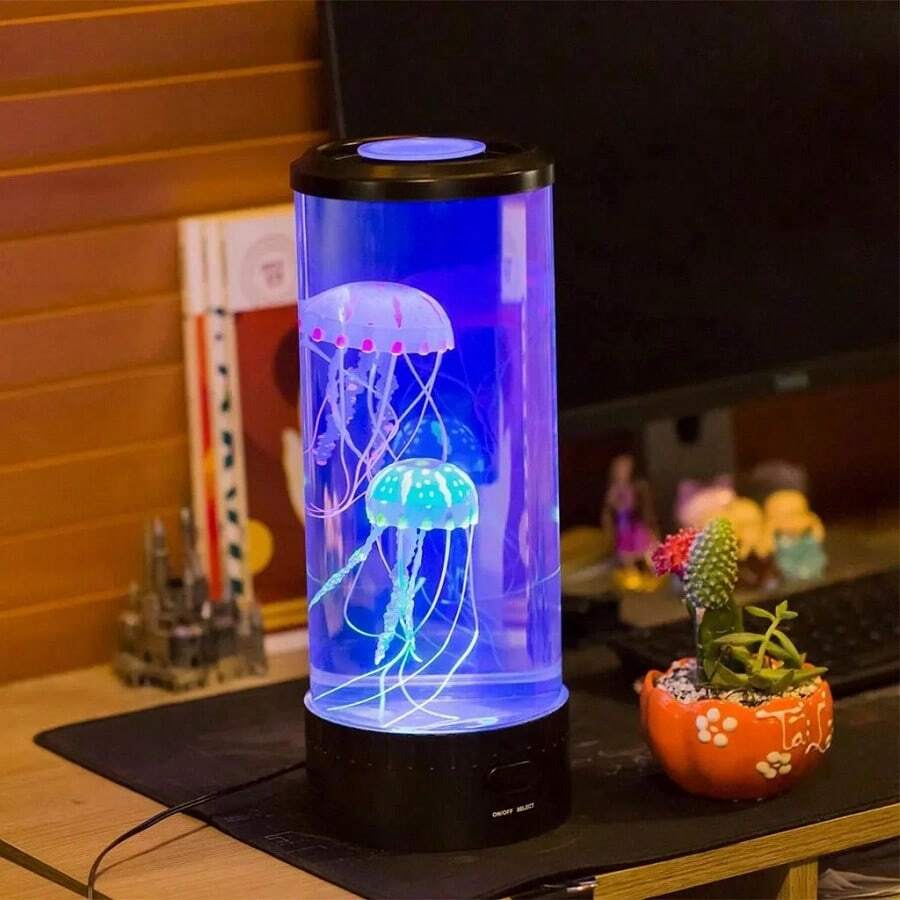 LED水母氛围灯，7色变色夜灯，USB供电或3节AAA电池供电（不含AAA电池），适用于客厅、卧室、书桌装饰，节日礼物