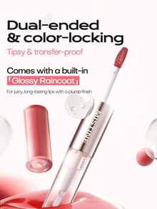 MISTINE Double Ended Lip Gloss 1.5g+1.5g Color Holding Lip Glaze Hydrating Lip Jelly Moisturizing Multi Use Lip Tint Natural Look D08