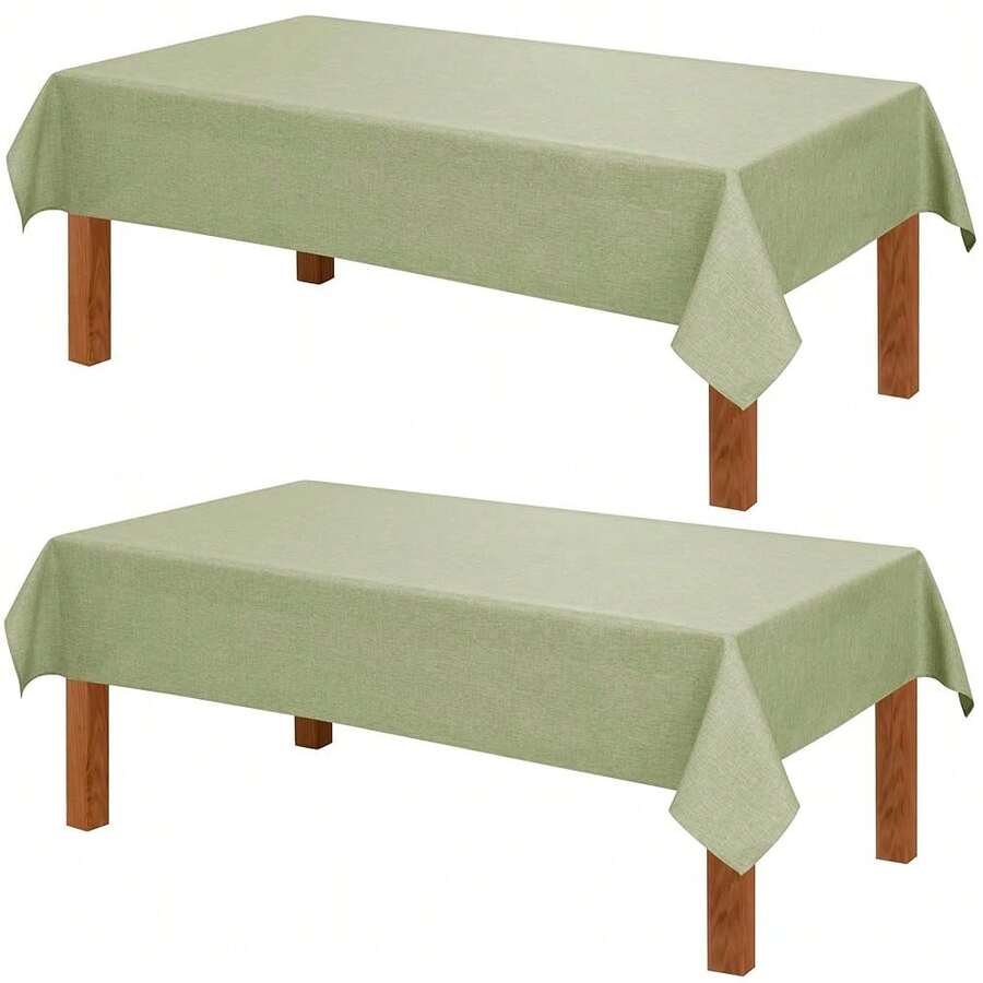 2 Paquetes de Mantel Rectangular de Lino Sintético - Mantel Lavable Resistente a Arrugas y Manchas para Cocina, Comedor, Fiesta y Cena, Verde, 228 x 335 cm - Paquete verde de 90 x 1322 - Ver 1