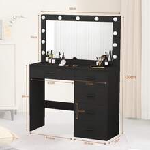 Black Modern Dressing Table Makeup Desk Set With 5Drawers &11 LED Mirror Vanity - White - View 6