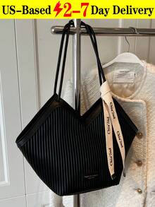 Heart Shaped Tote Bag For Women, Large Capacity PU Leather Top Handle Shoulder Bag - Elegant Retro Work Bag, Perfect Commuter & Mom Bag For Travel, Fits Laptop, Umbrella, Water Bottle, In White, Black, Brown,Shoulder Bag Pu Simple Bag For Work, Fashionable Business Casual Bag For Women, Perfect For Office, Business And Work[US Local Warehouse]Travel Essentials,School Supplies. - 黑與白 - 查看 12