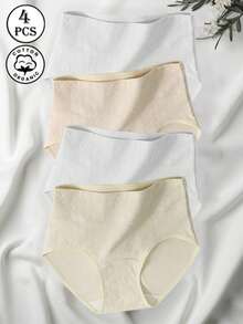 HANQIYA 4pcs Women's Underwear, Skin-Friendly, Comfortable, Elegant, Minimalist Solid Color & Striped Design, Extended Crotch - Multicolor - View 11