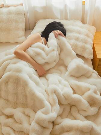 1pc Luxurious Soft Striped Multifunctional Blanket, Rabbit Fur Blanket, Provides All-Weather Warmth And Comfort, Suitable For Sofa, Bed, Office And Travel, Fashionable Multi-Purpose Blanket, Can Be Used In Four Seasons,Autumn Decor,Winter Decor,Room Decor,Back To School